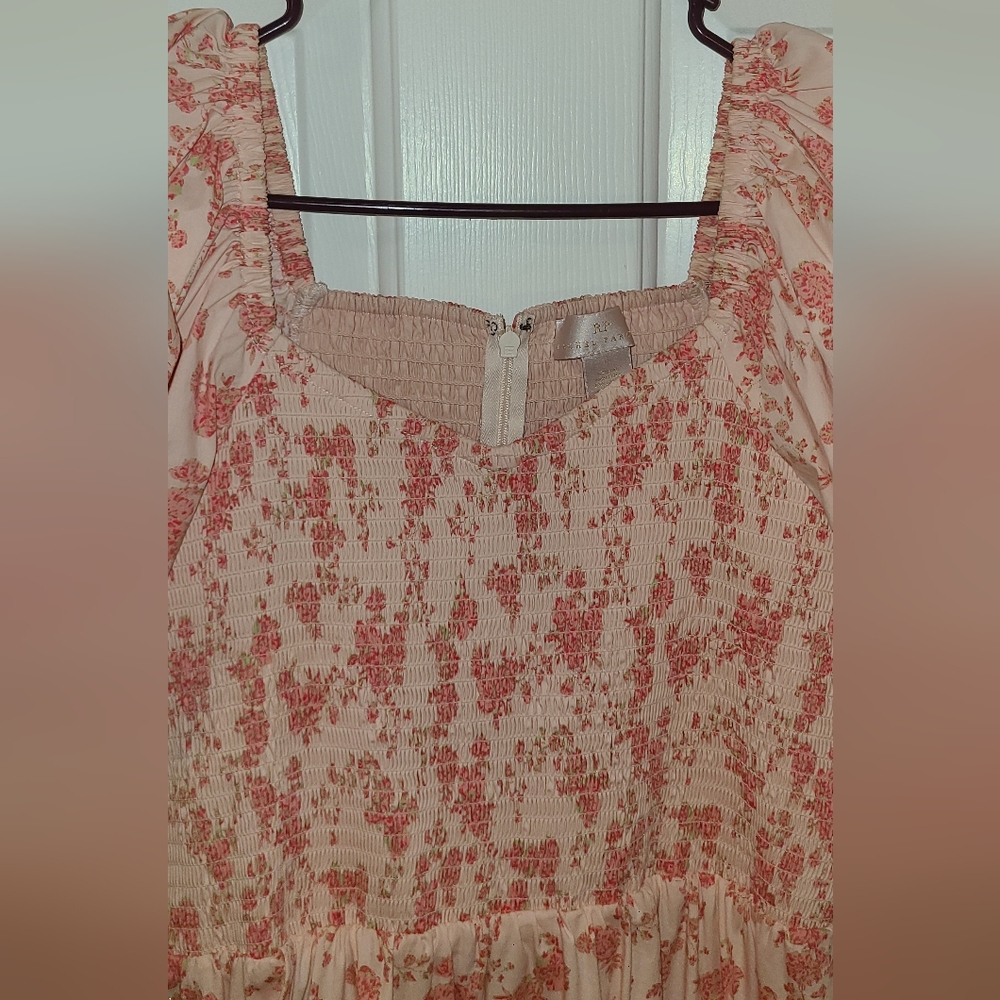 Rachel Parcel Floral Pink Puff Sleeve Dress, Smocked Bodice, Size M-L - Picture 7 of 11